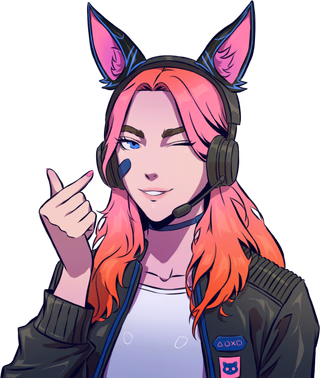 Illustration einer jungen Frau, die mit ihrer Hand ein Herz-Symbol präsentiert. Sie trägt ein Headset mit Katzenohren.